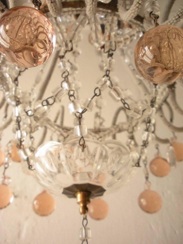 French Micro Beaded Pink Murano Balls Chandelier, circa 1920 For Sale