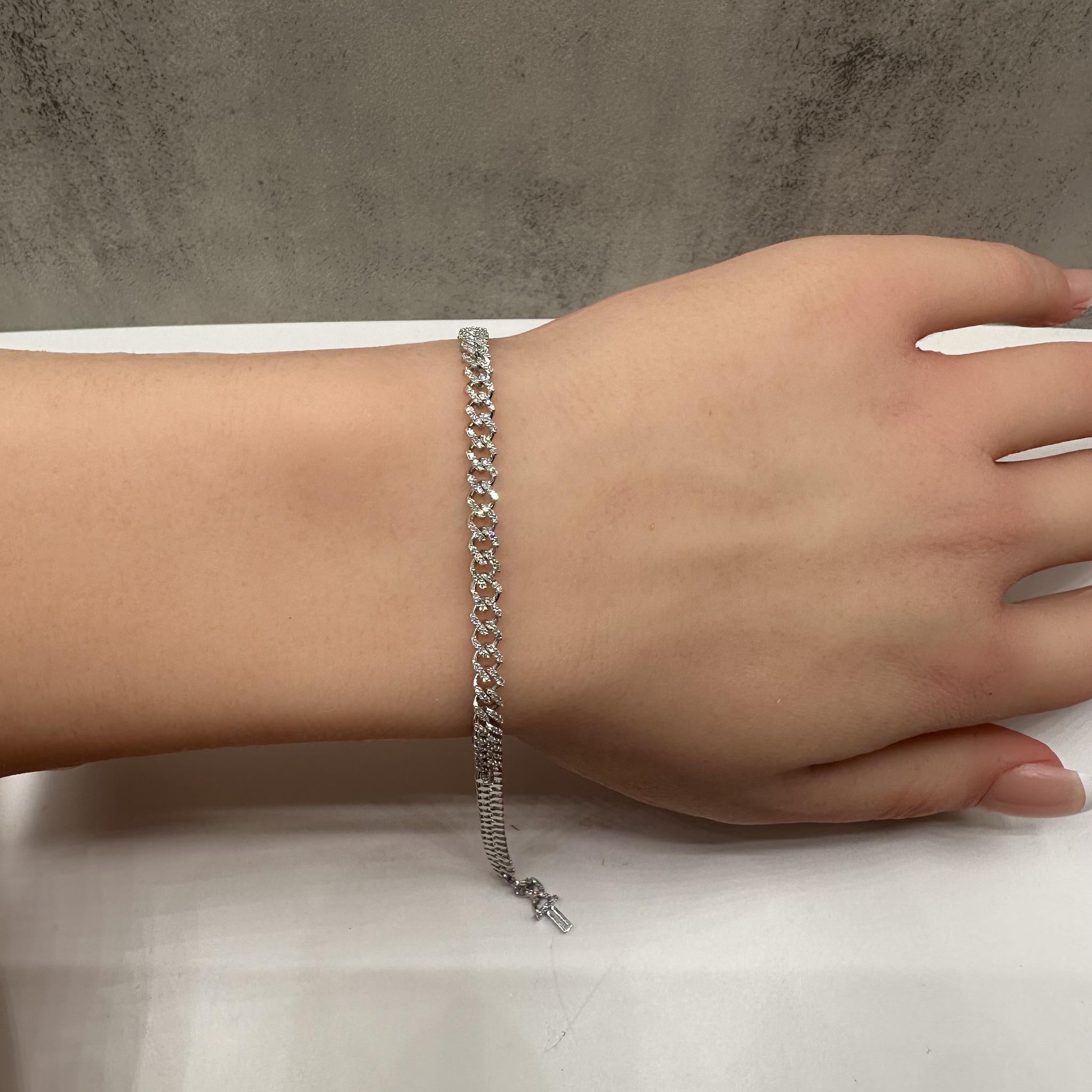 Taglio singolo Bracciale con micro diamanti cubani in oro bianco 14kt - 1,18ctw, 7,56in, New in vendita