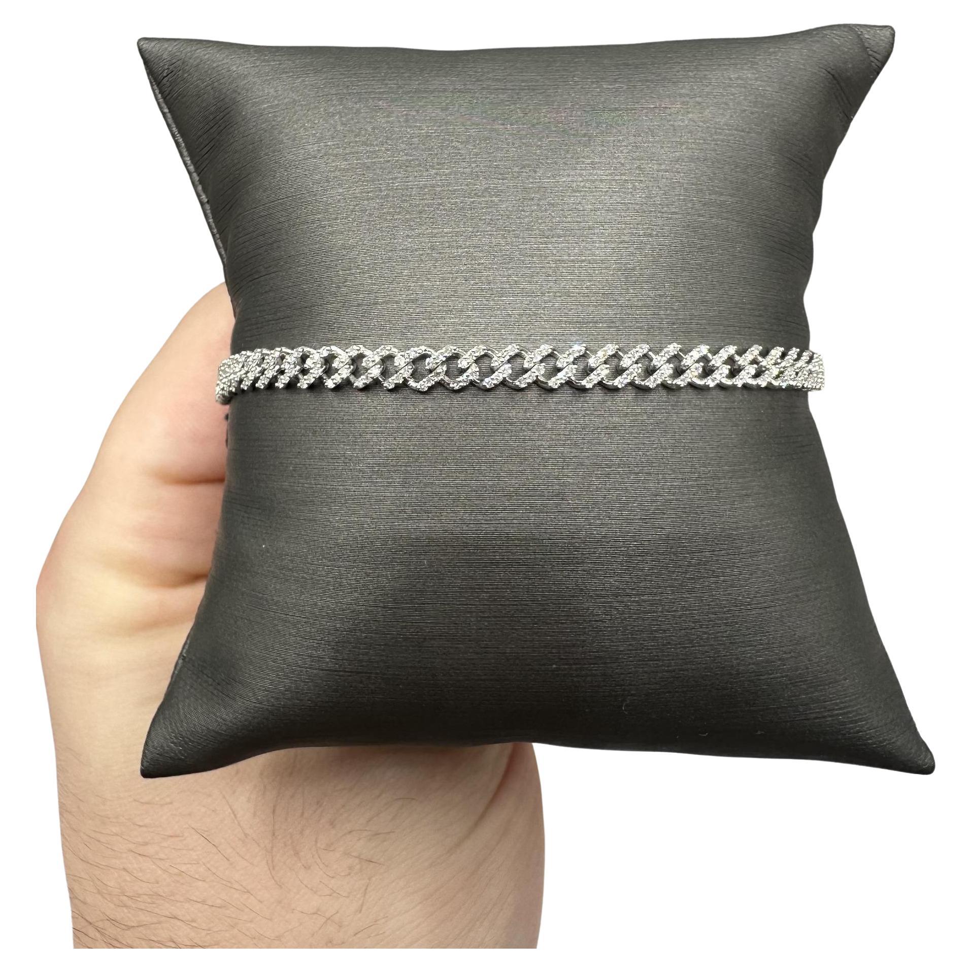 Bracelet en or blanc 14kt avec micro diamant cubain - 1.18ctw, 7.56in, New