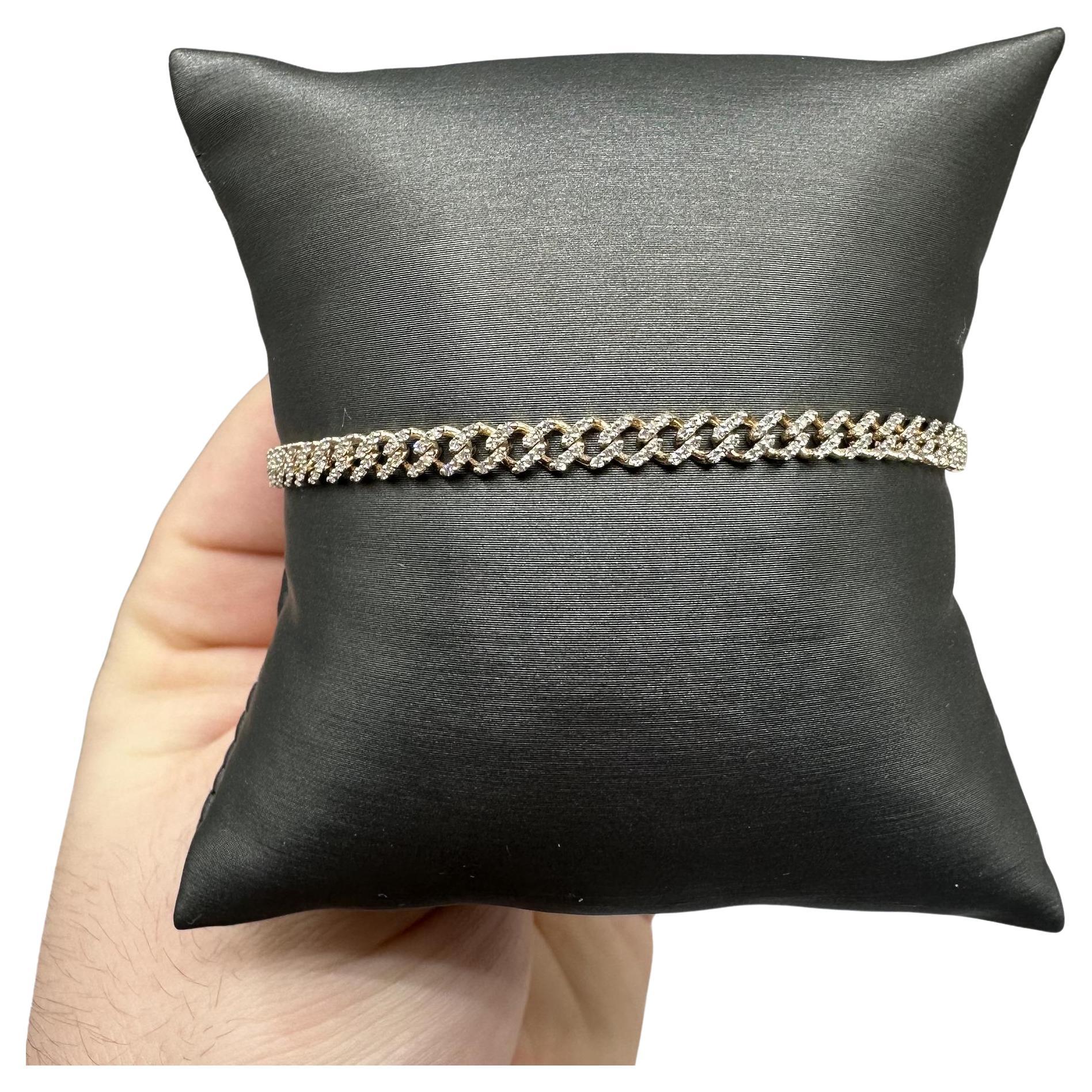 Micro Cuban Diamond Bracelet in 14kt Yellow Gold – 1.20ctw, 7.5in, New For Sale