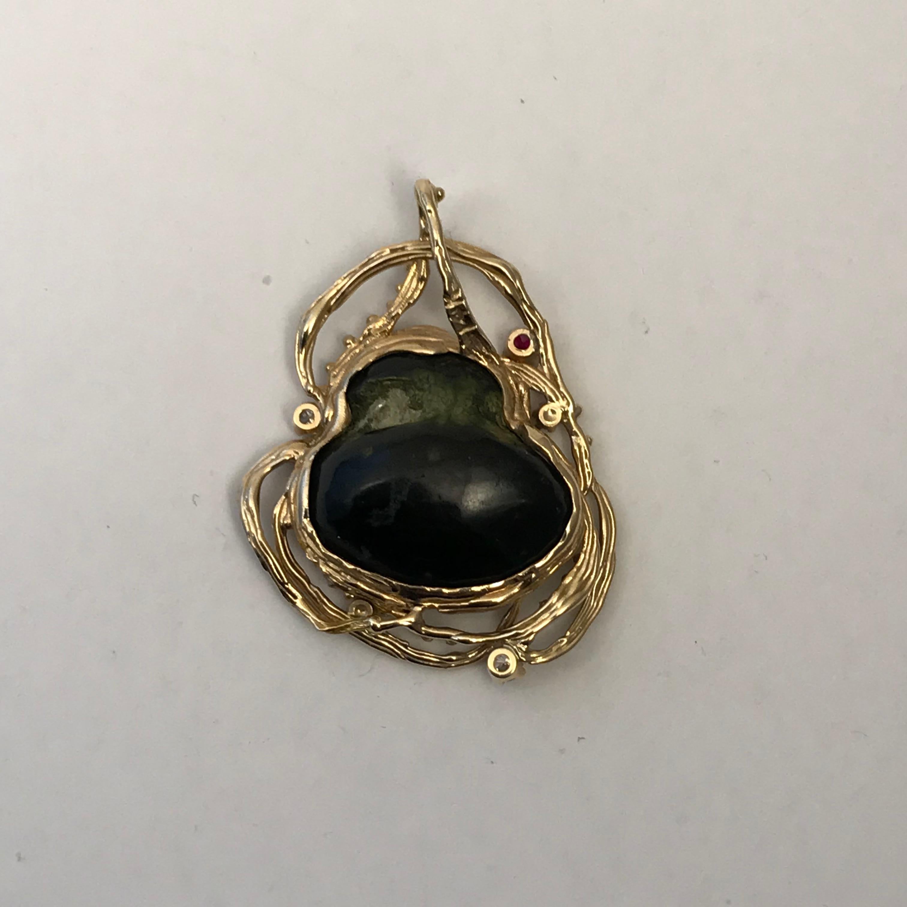 Micro Geode Pendant in 14 Karat Yellow Gold For Sale 5