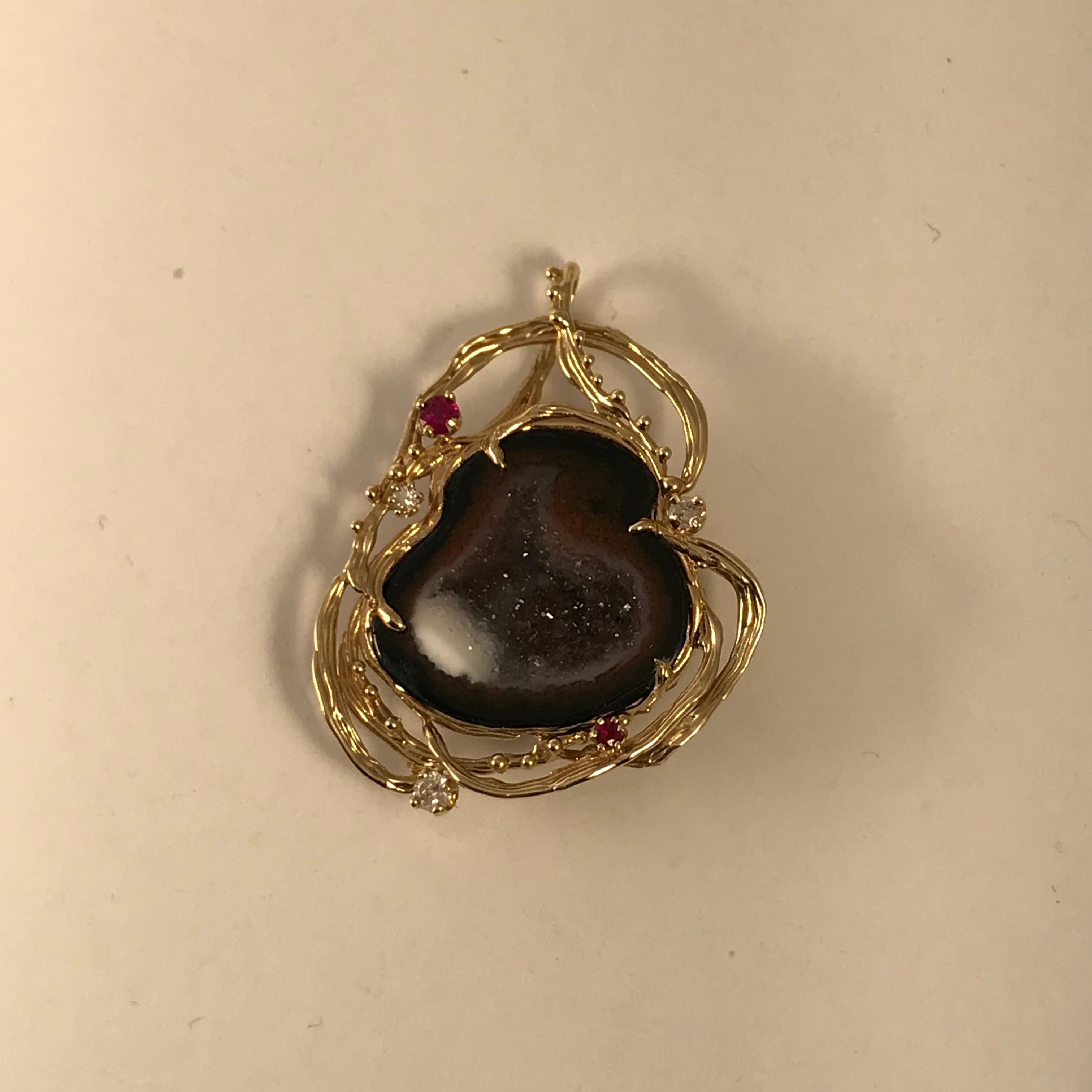 Micro Geode Pendant in 14 Karat Yellow Gold For Sale 3