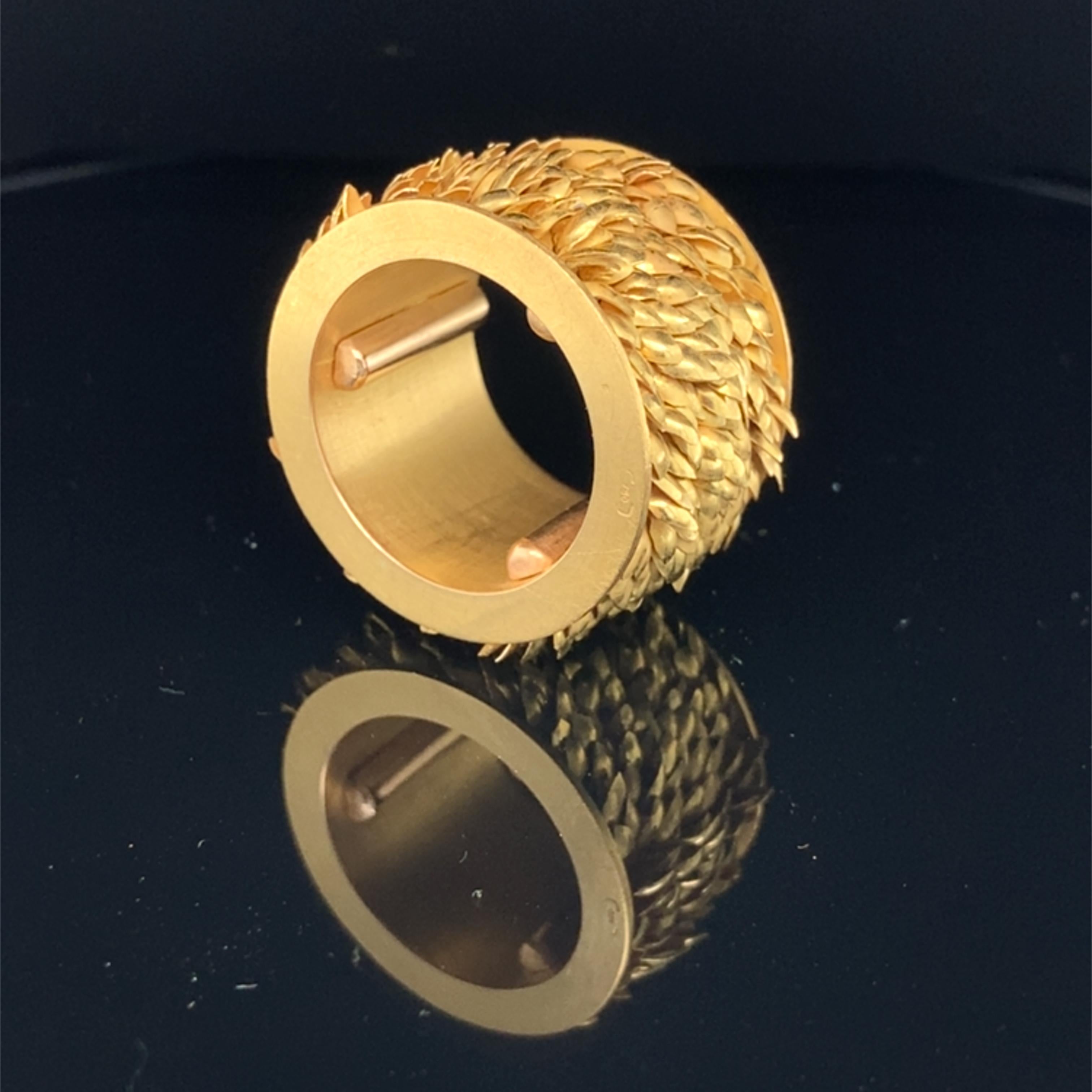 Contemporary Micro Leaves Ring/Pendant in 18 K Gold by Jacqueline Ryan, 2005 For Sale