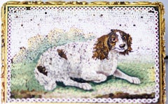 Micro Mosaic 18 Karat Gold Framed Dog Picture Brooch