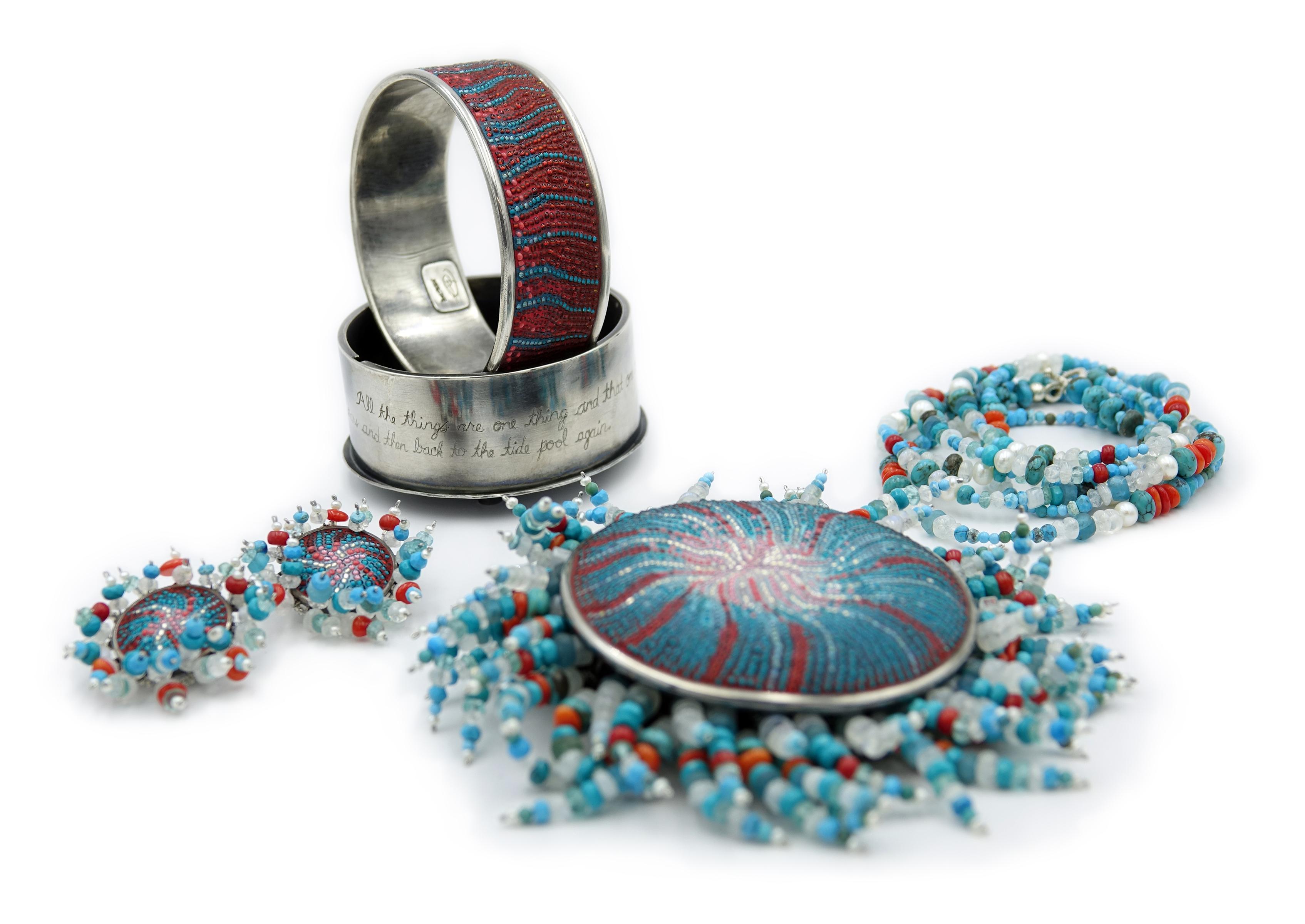Contemporary Micro-Mosaic Anemone Transforming Jewelry Box by Courtney Denise Lipson For Sale
