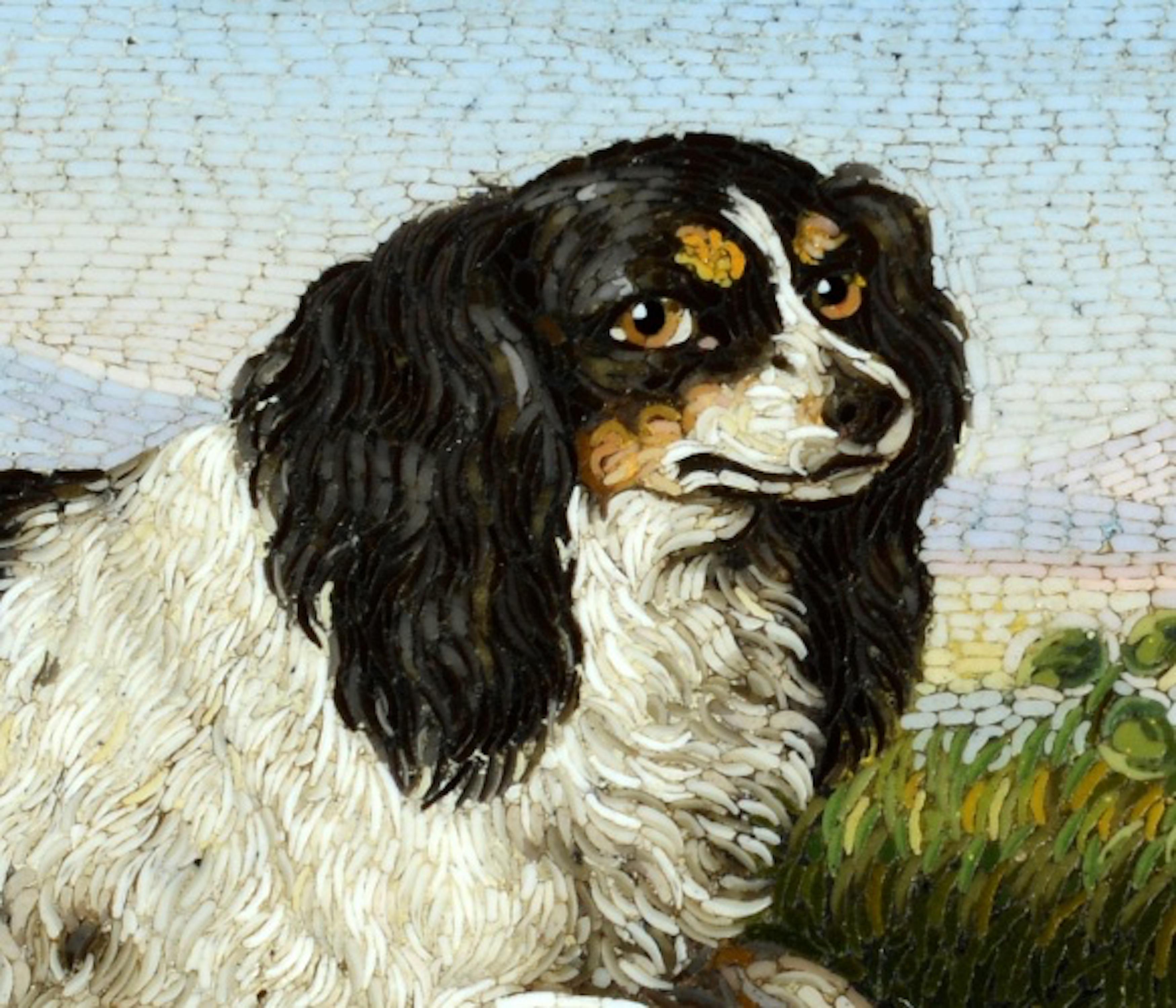 A Very Fine Micro-mosaic Brooch Depicting a Classic King Charles Spaniel c1830, attributed to Luigi Cavaliere Moglia, Roman School (c1813-1878). He was one of the most esteemed mosaic artists of all time. In 1851 he won a gold medal at the 'Great