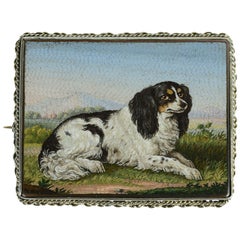 Antique Micro-Mosaic Brooch of a King Charles Spaniel, Attributed to Luigi Moglia c1830