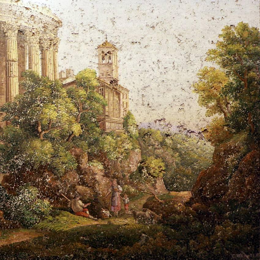 Neoclassical Micro-Mosaic by G. Rinaldi, Temple of Vesta and of Sibyl in Tivoli, circa 1810