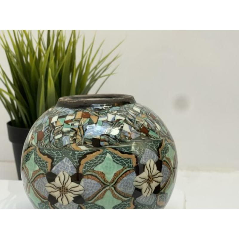 Art Deco Micro-Mosaic Ceramic Vase by Jean Gerbino for Vallauris, France, 1950s For Sale