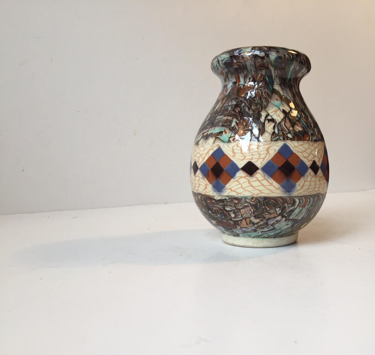 French Micro Mosaic Ceramic Vase by Jean Gerbino for Vallauris, France, circa 1950 For Sale