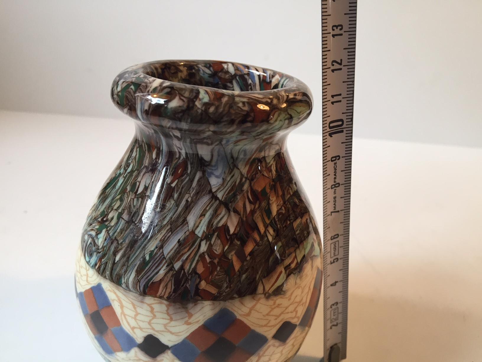 Glazed Micro Mosaic Ceramic Vase by Jean Gerbino for Vallauris, France, circa 1950 For Sale
