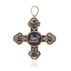 Micro Mosaic cross with Religious Christianity motifs in 22kt gold