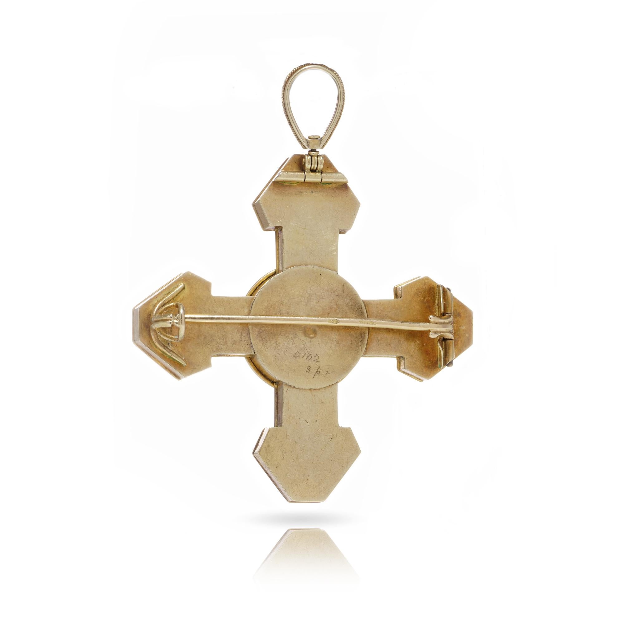 Women's or Men's Micro Mosaic cross with Religious Christianity motifs in 22kt gold For Sale