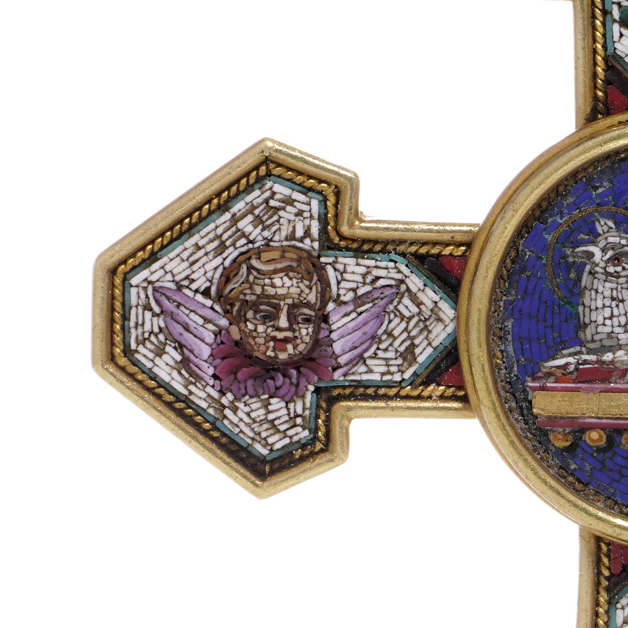 Micro Mosaic cross with Religious Christianity motifs in 22kt gold For Sale 4