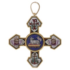 Micro Mosaic cross with Religious Christianity motifs in 22kt gold