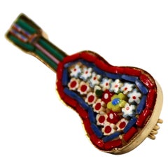 Micro Mosaic Floral Pattern Vintage Guitar Brooch