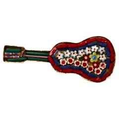 Micro Mosaic Floral Pattern Vintage Guitar Brooch