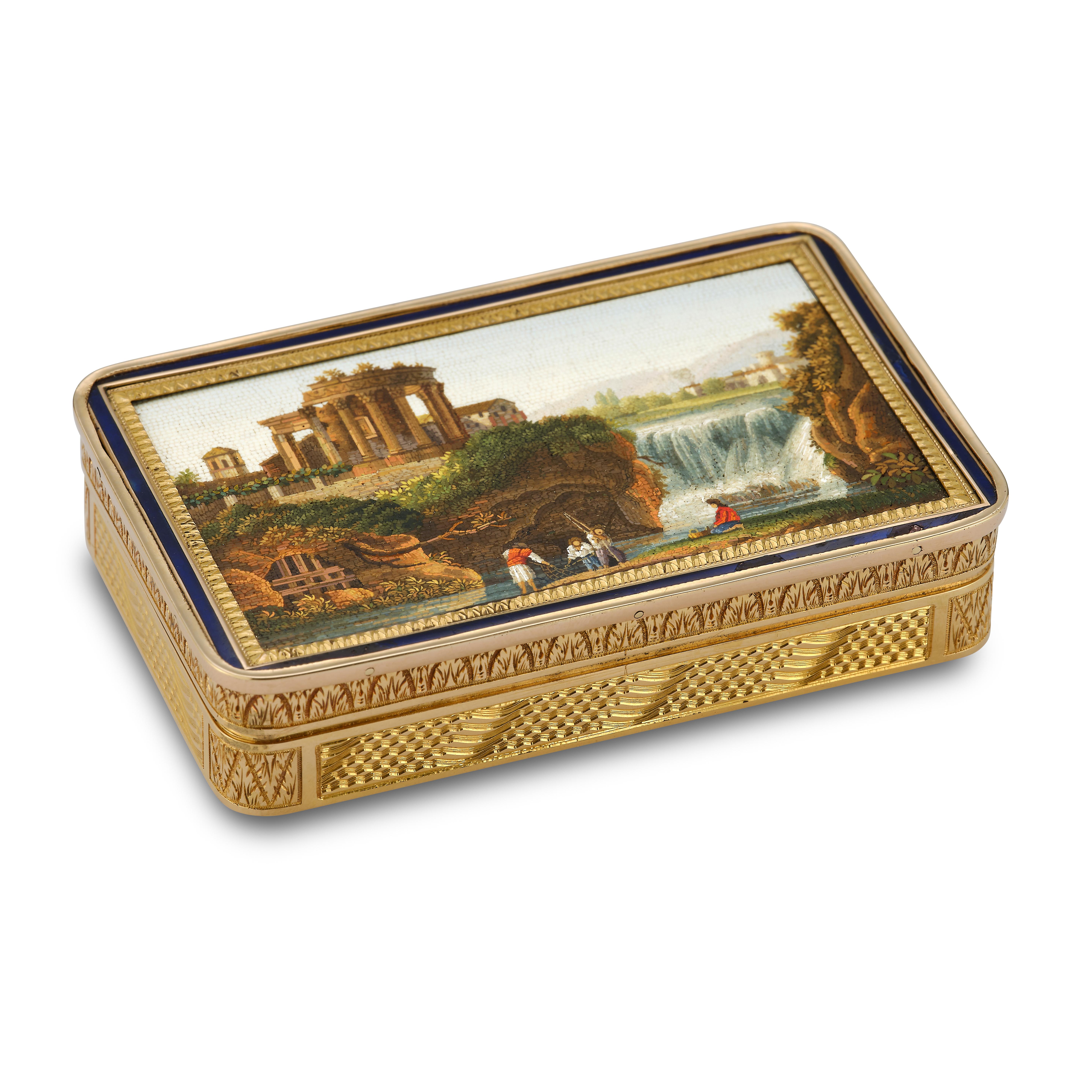 Women's or Men's Micro Mosaic Gold Snuff Box