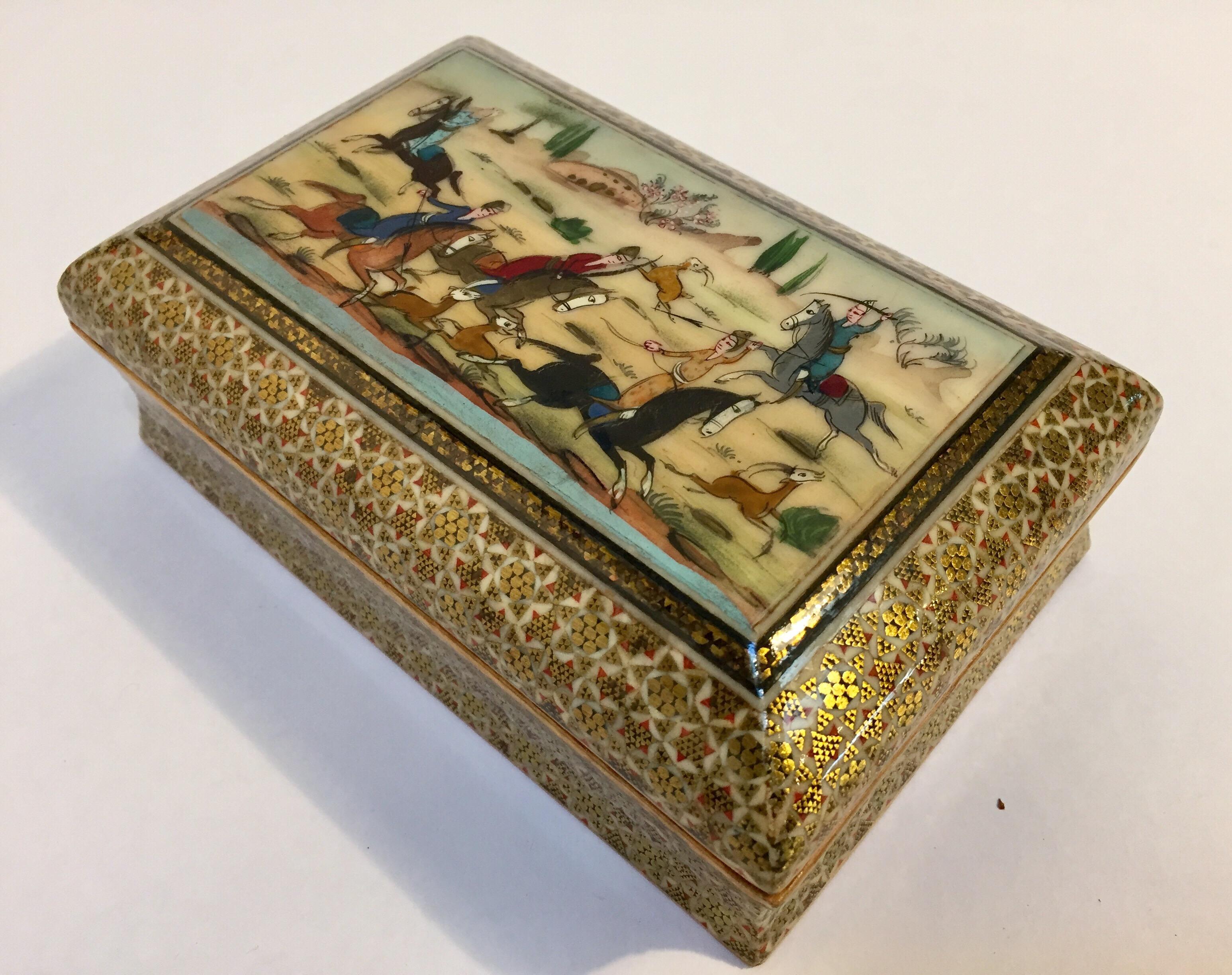 Moorish Micro Mosaic Indo Persian Inlaid Jewelry Trinket Box