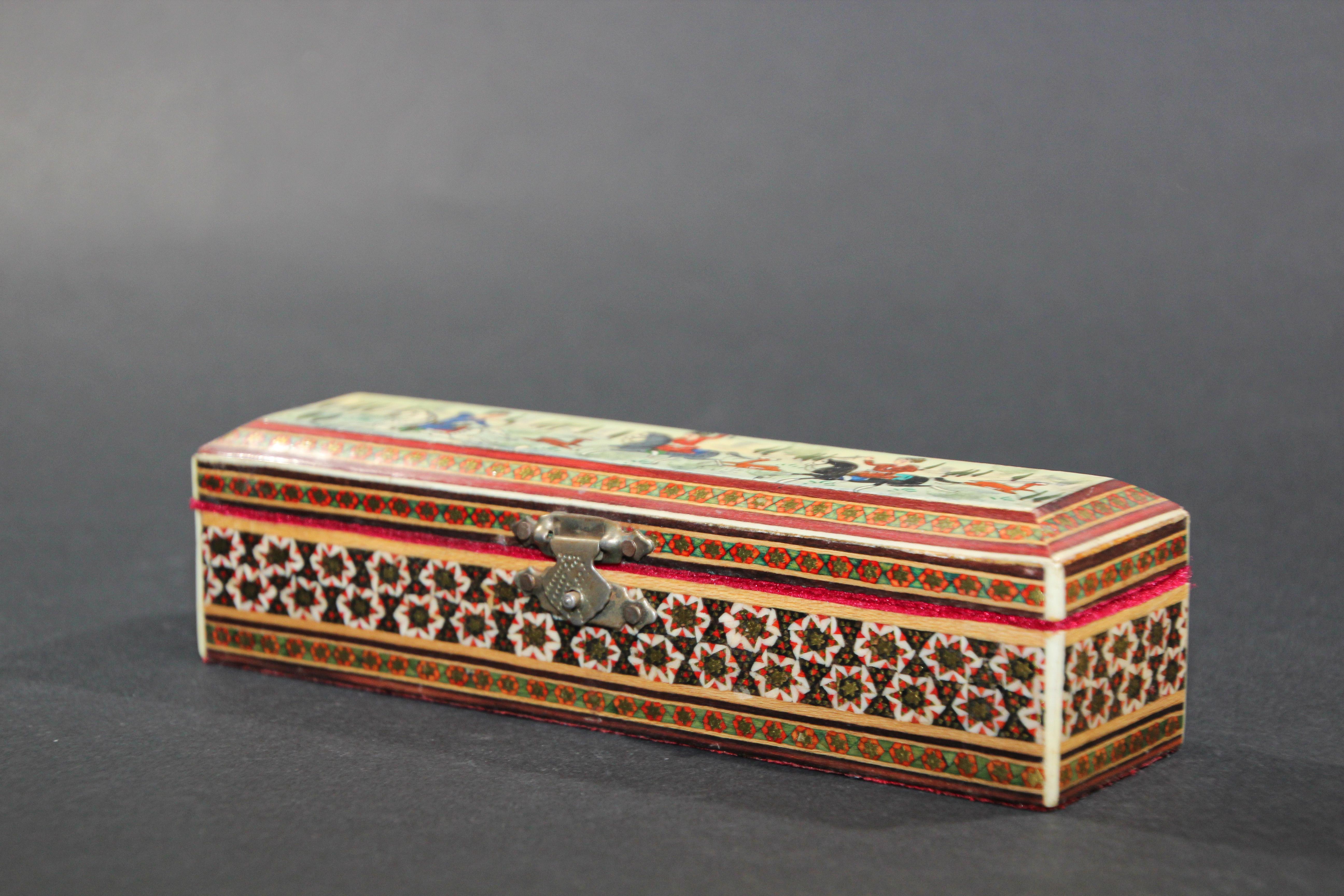 Inlay Micro Mosaic Indo Persian Moorish Inlaid Trinket Box