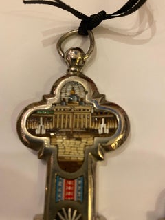 Micro Mosaic Inlaid Silver Plate Cross