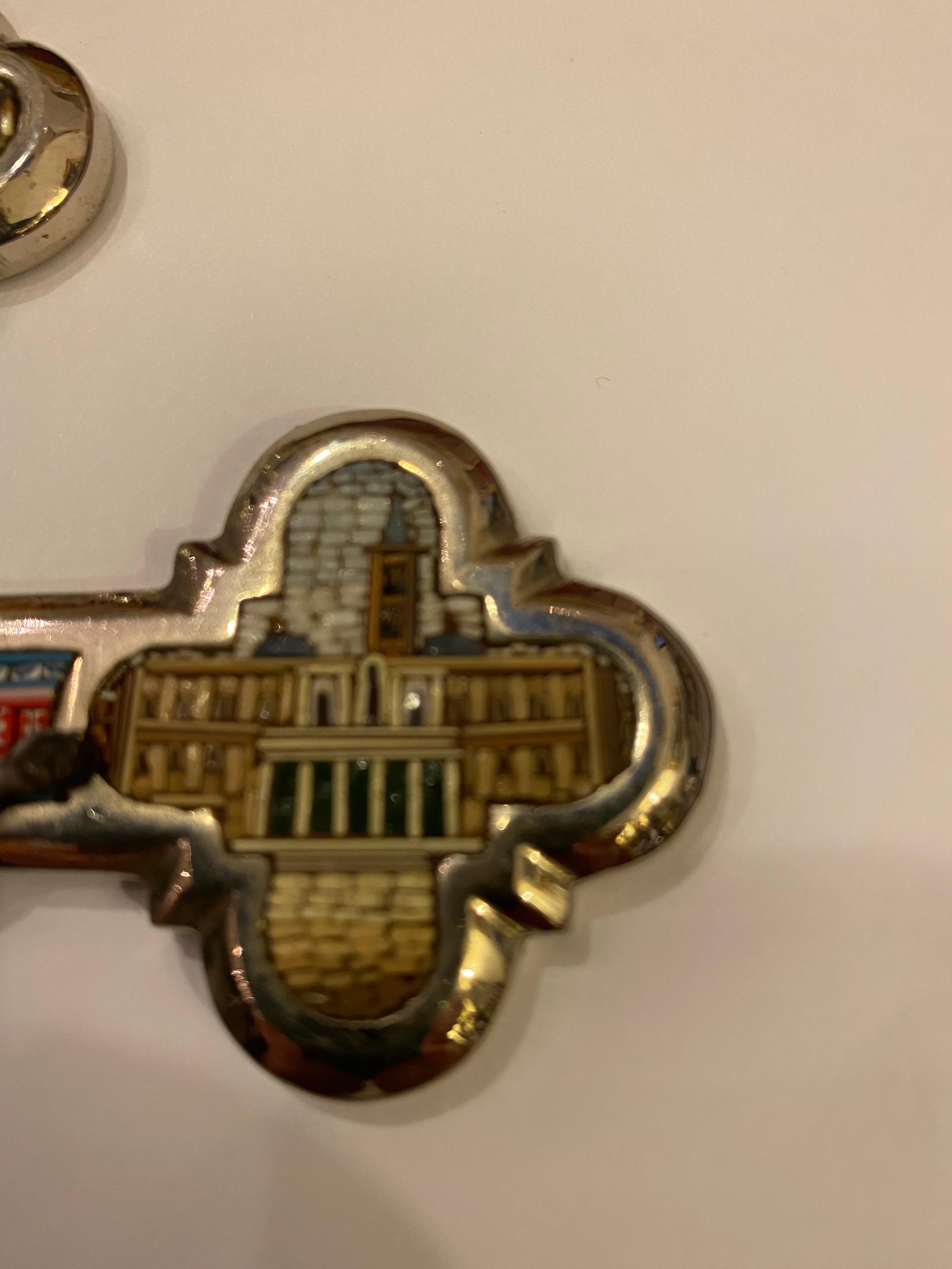 Italian Micro Mosaic Inlaid Silver Plate Cross For Sale