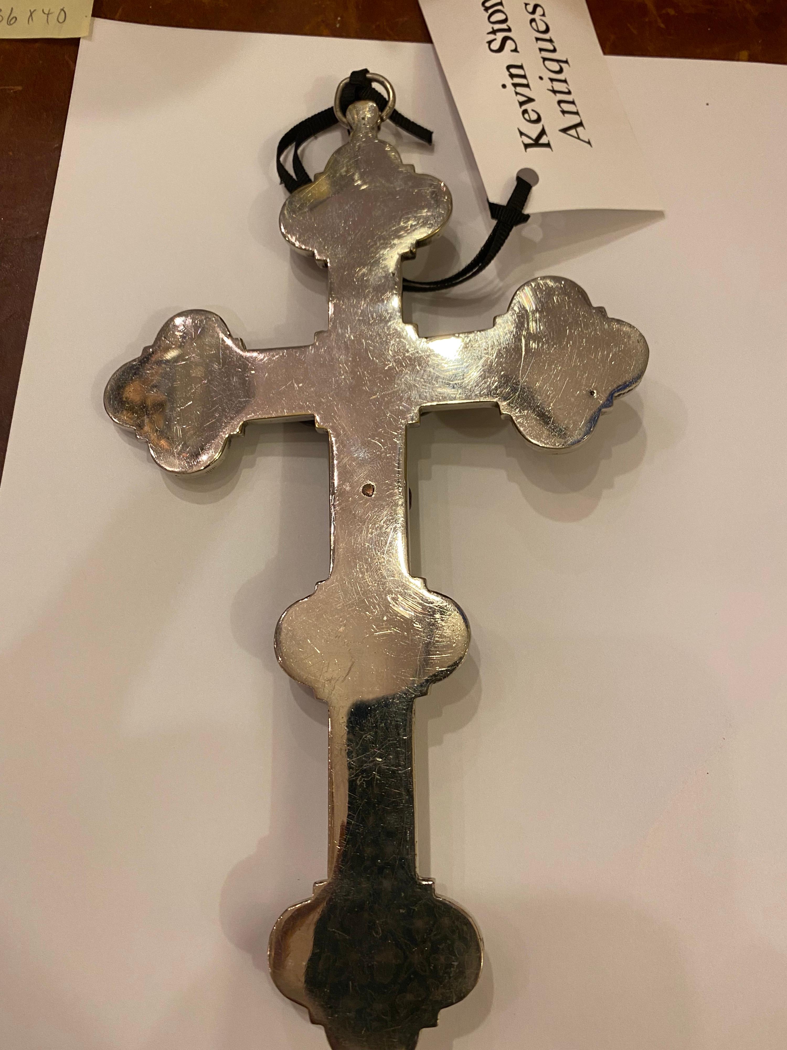 Micro Mosaic Inlaid Silver Plate Cross For Sale 1