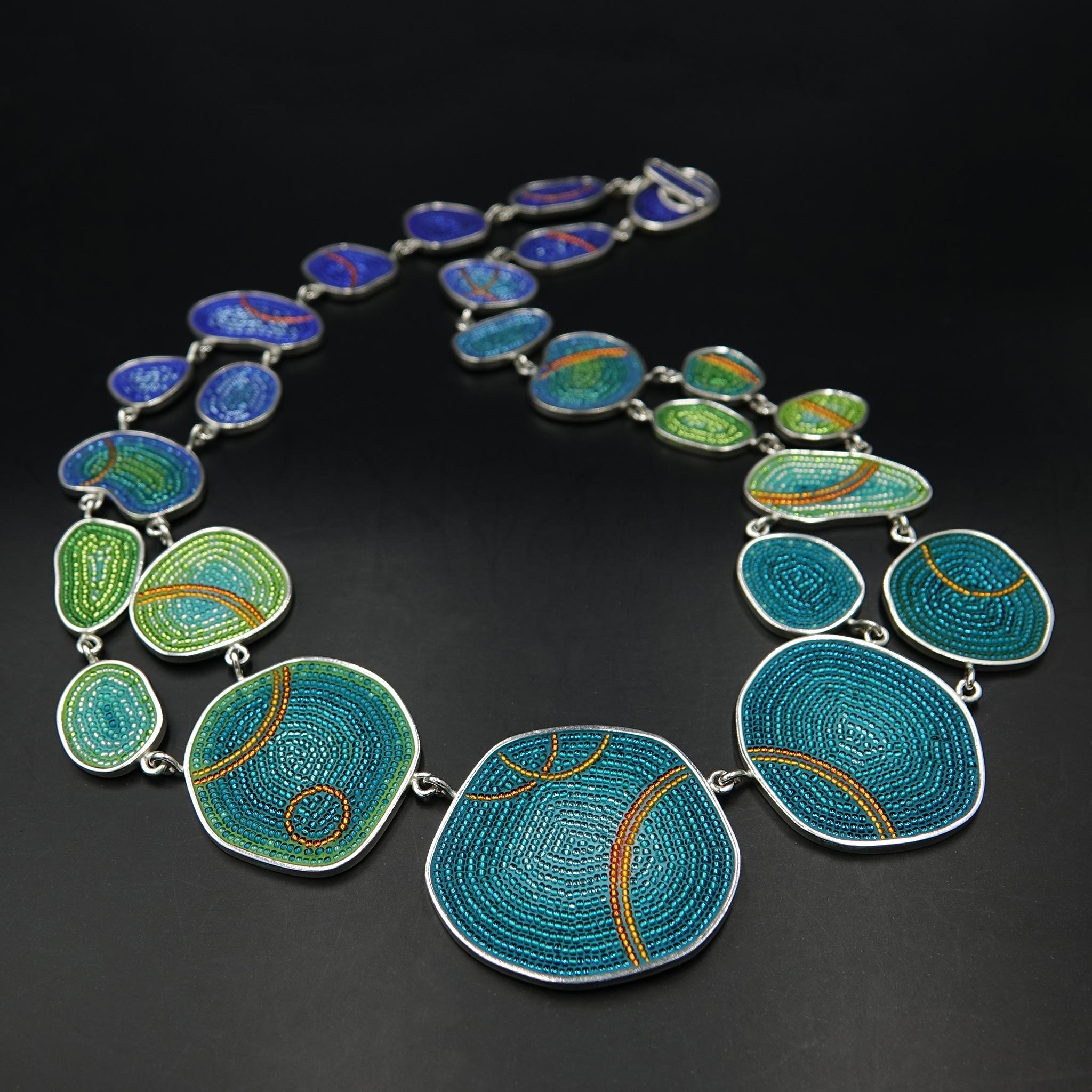 Women's or Men's Micro-Mosaic Interconnected Pebbles Necklace by Courtney Denise Lipson For Sale