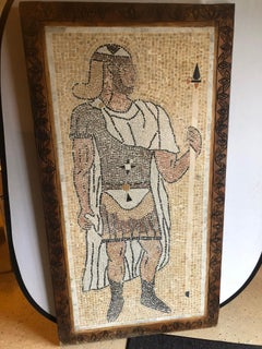 Italian Mosaic Tile Wall Plaque or Table Top of a Centurion in Wood Carved Frame