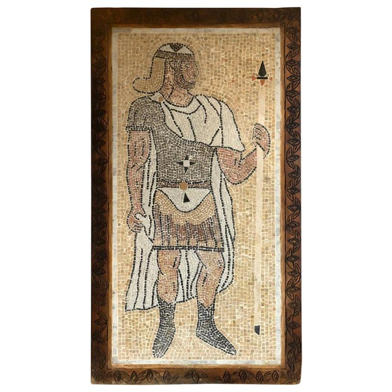 Micro Mosaic Italian Tile Wall Plaque or Table Top of a Centurion in Wood Frame