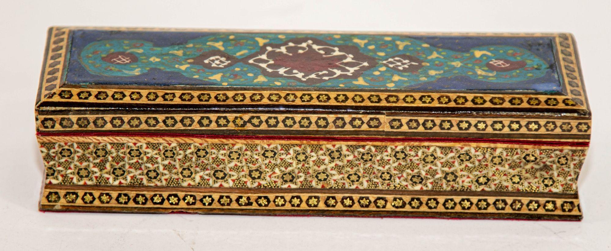 Lebanese Micro Mosaic Moorish Inlaid Jewelry Pen Box For Sale