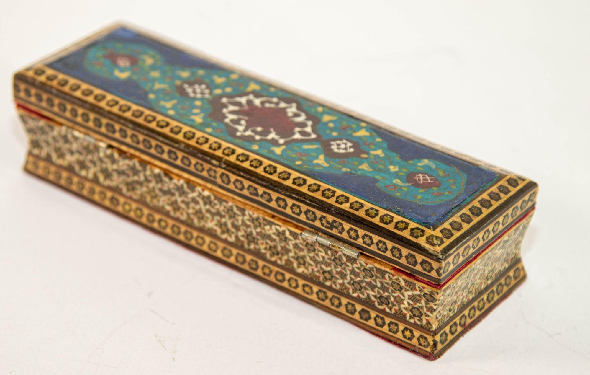 Fruitwood Micro Mosaic Moorish Inlaid Jewelry Pen Box For Sale