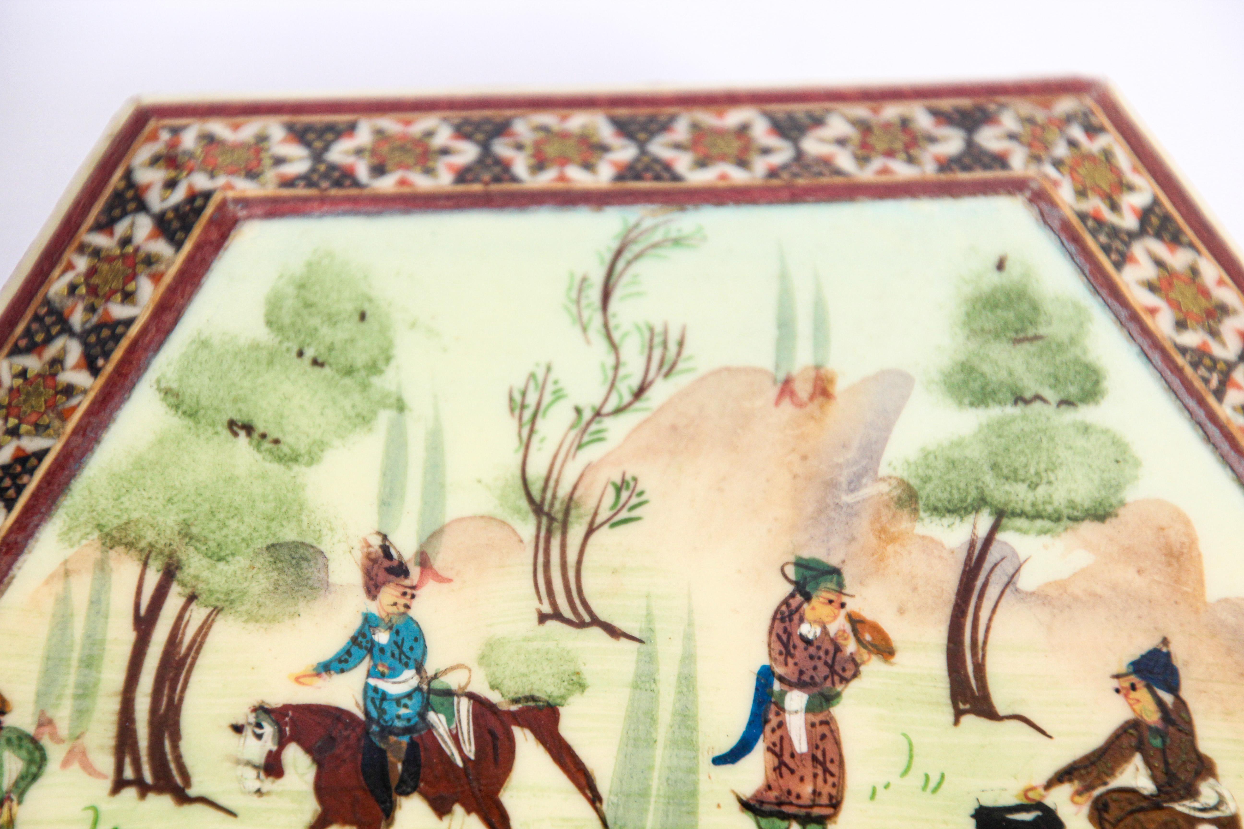 Khatam Persian Micro Mosaic Marquetry Inlaid Jewelry Trinket Box 1950's 2