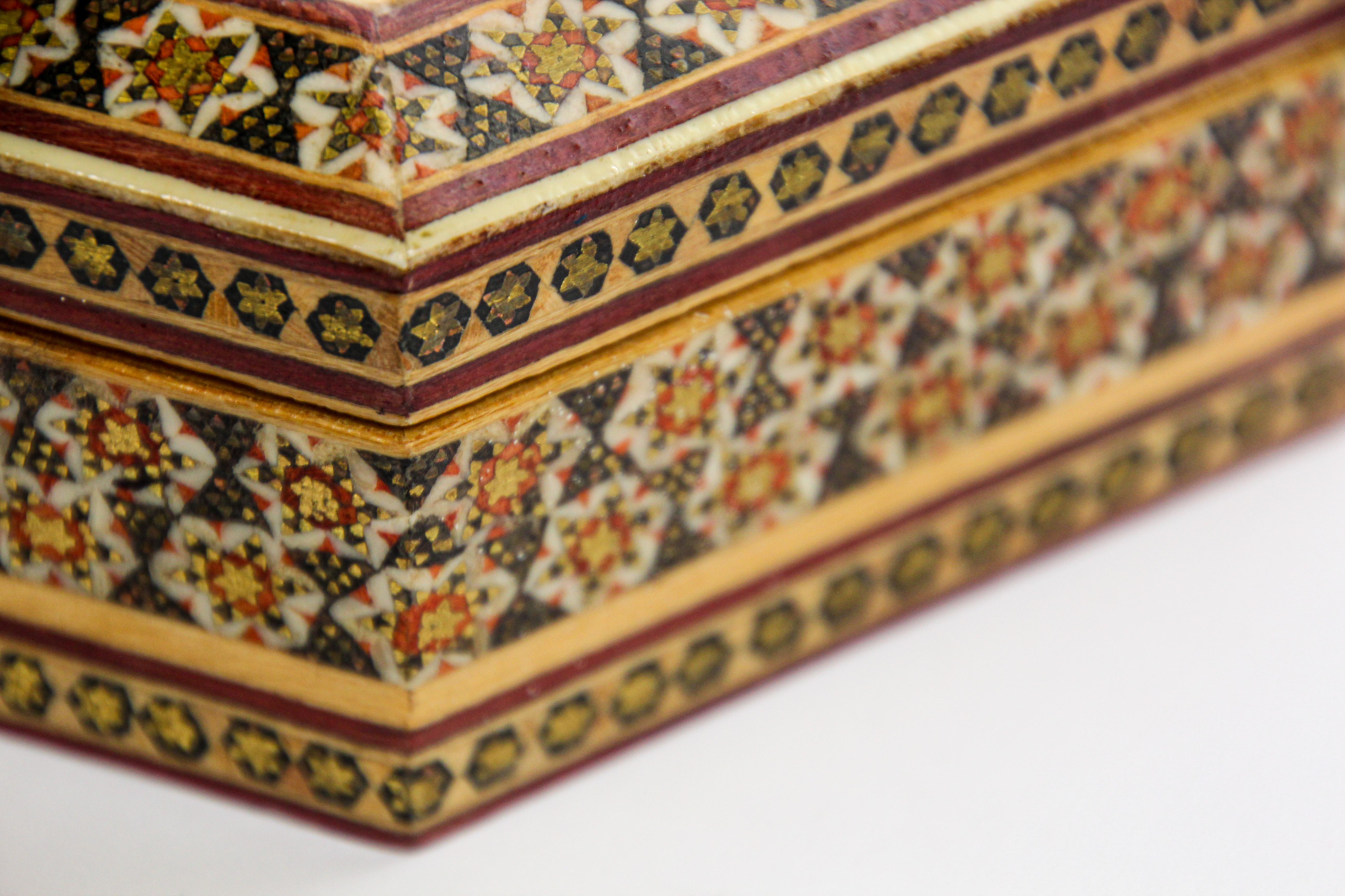 Khatam Persian Micro Mosaic Marquetry Inlaid Jewelry Trinket Box 1950's For Sale 3