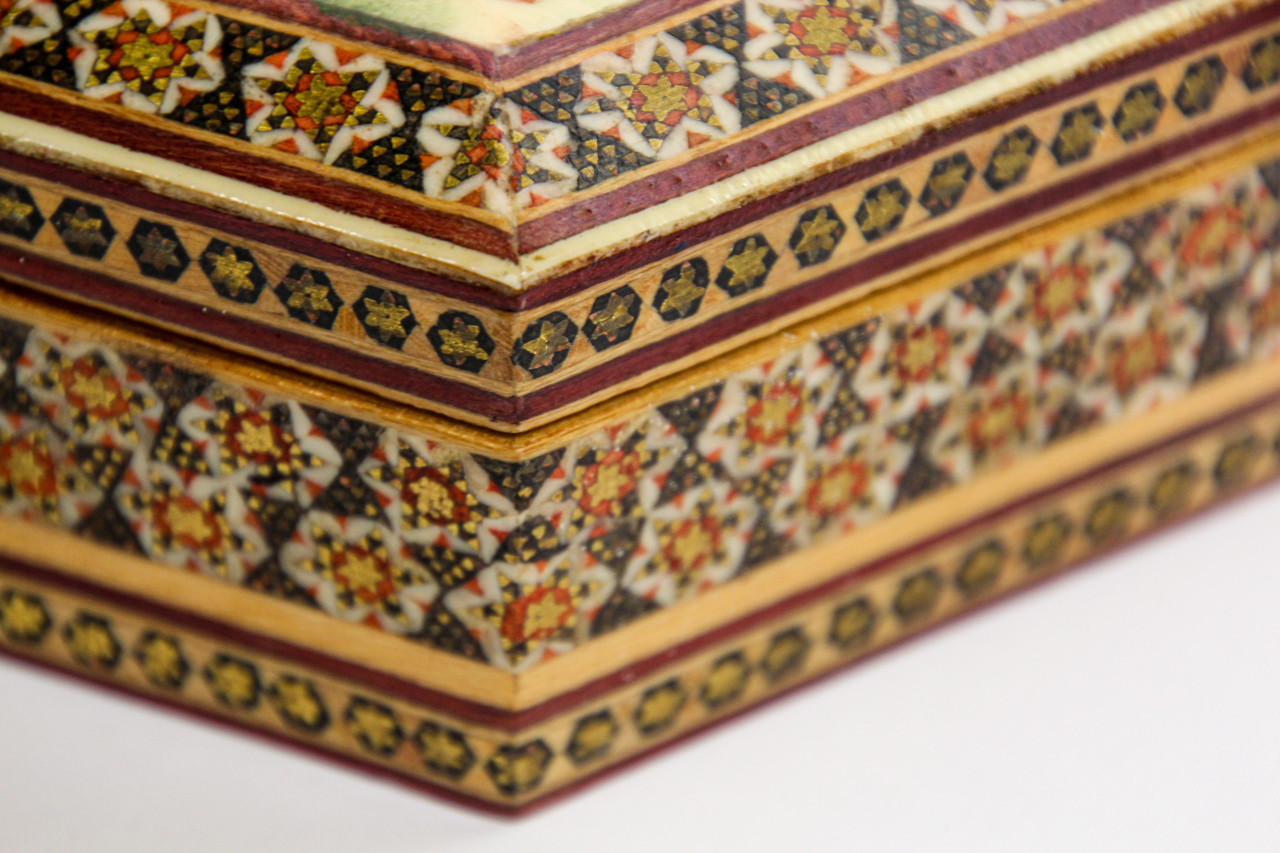 Khatam Persian Micro Mosaic Marquetry Inlaid Jewelry Trinket Box 1950's For Sale 5