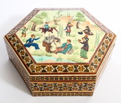 Khatam Persian Micro Mosaic Marquetry Inlaid Jewelry Trinket Box 1950's