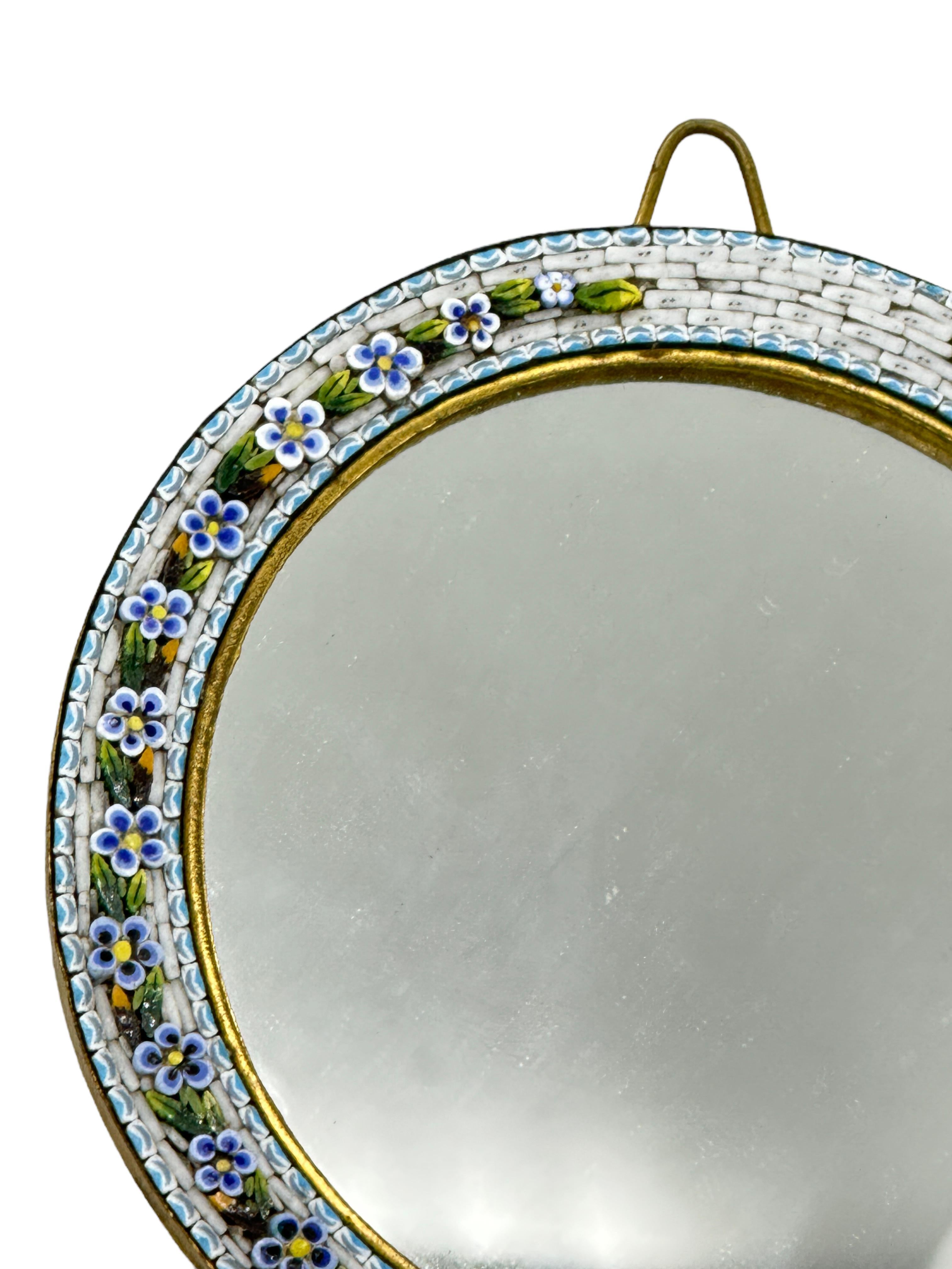 Hollywood Regency Micro Mosaic Murano Glass Handheld or Wall Vanity Mirror, Italy, Venetian Venice For Sale