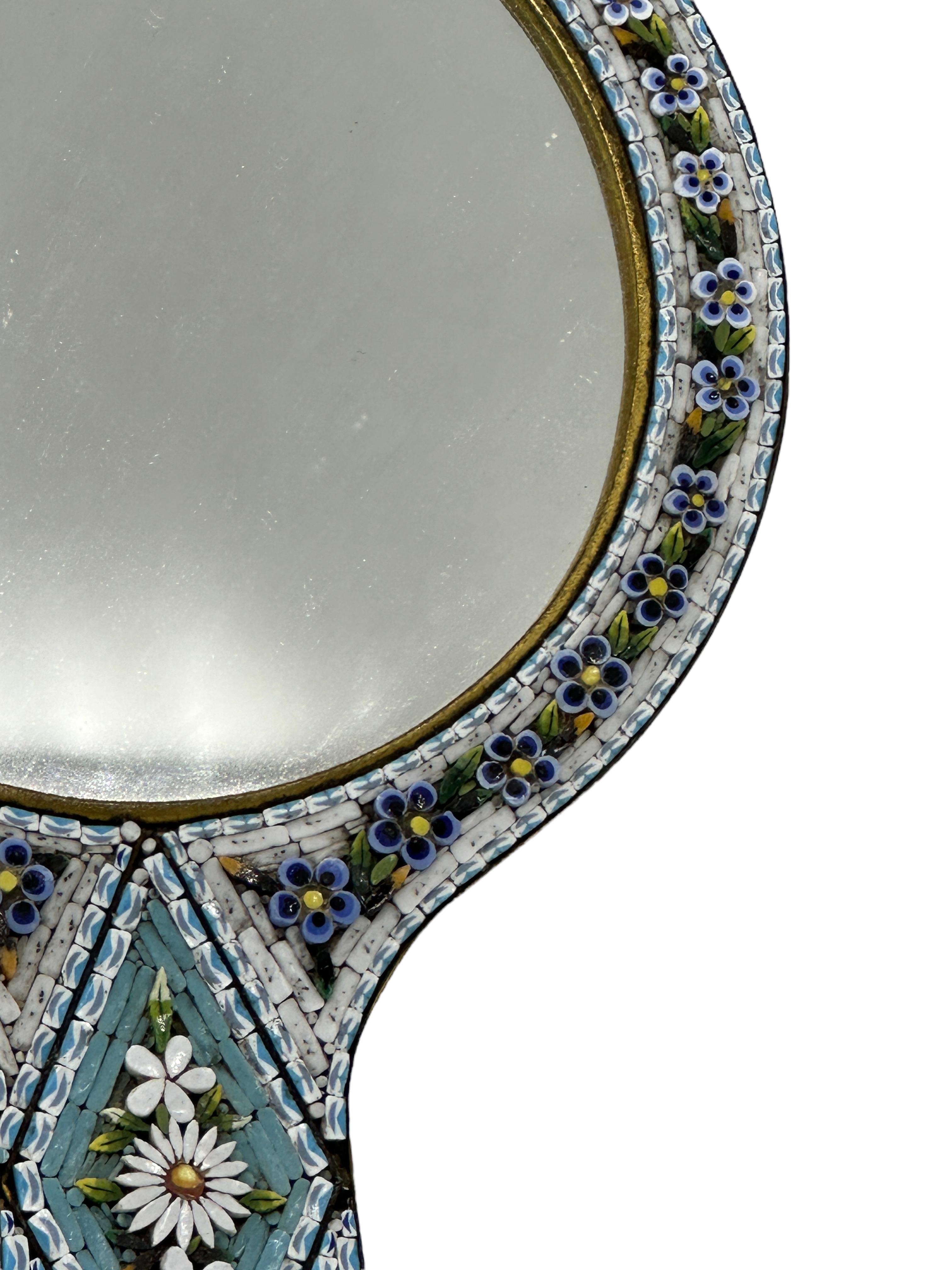 Hand-Crafted Micro Mosaic Murano Glass Handheld or Wall Vanity Mirror, Italy, Venetian Venice For Sale