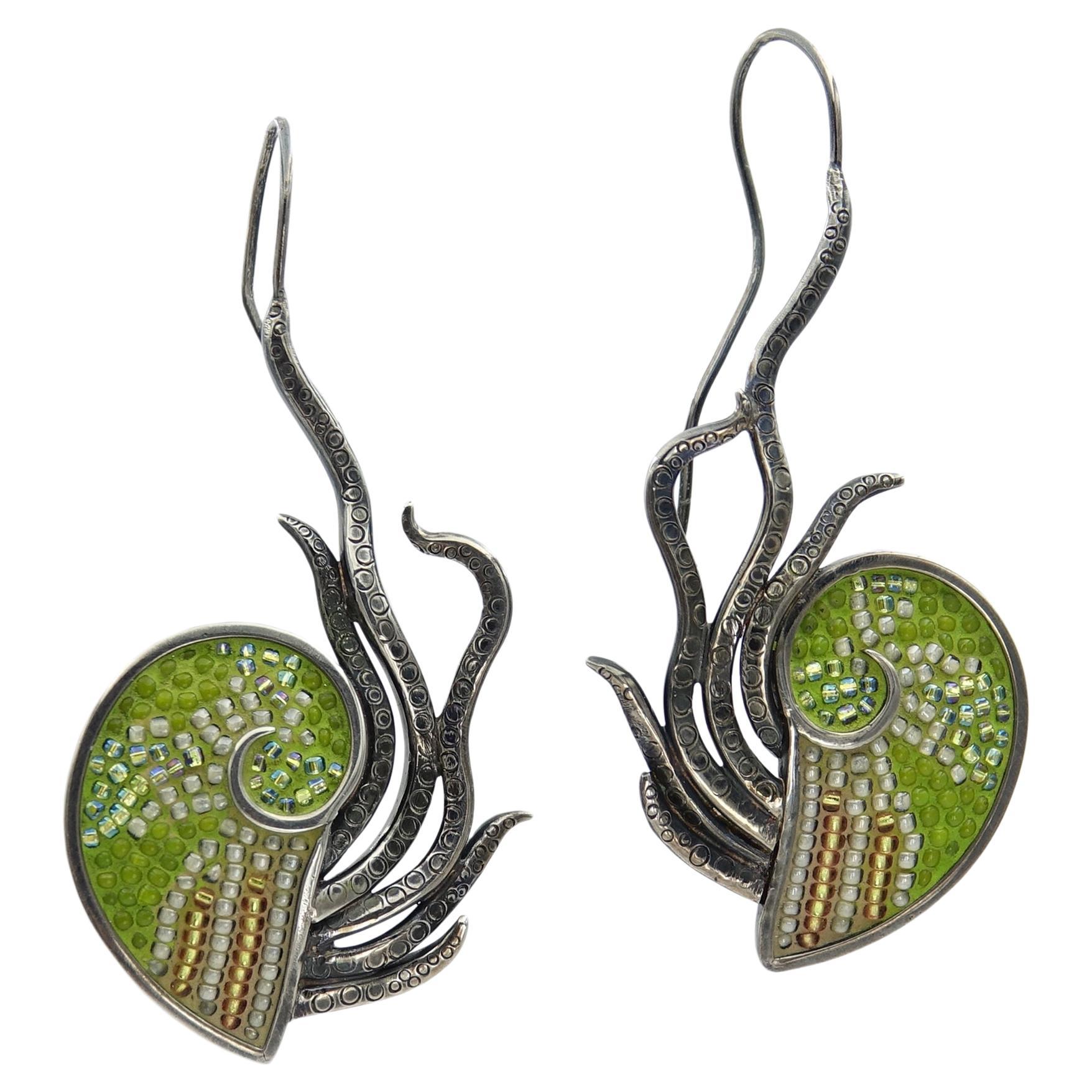 Micro-Mosaic Nautilus Earrings by Courtney Denise Lipson For Sale