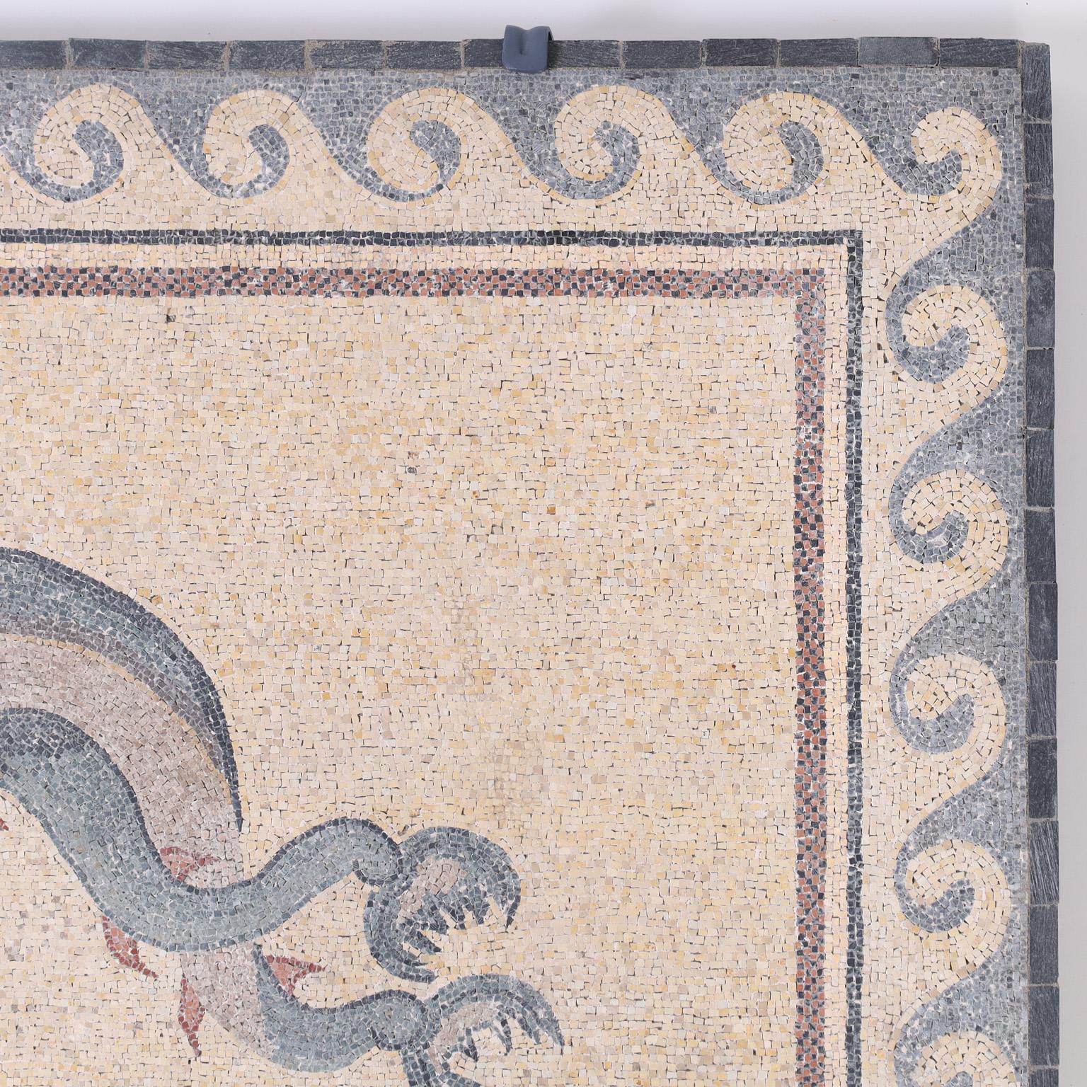 Greek Revival Micro Mosaic Plaque of Eros Riding Two Dolphins