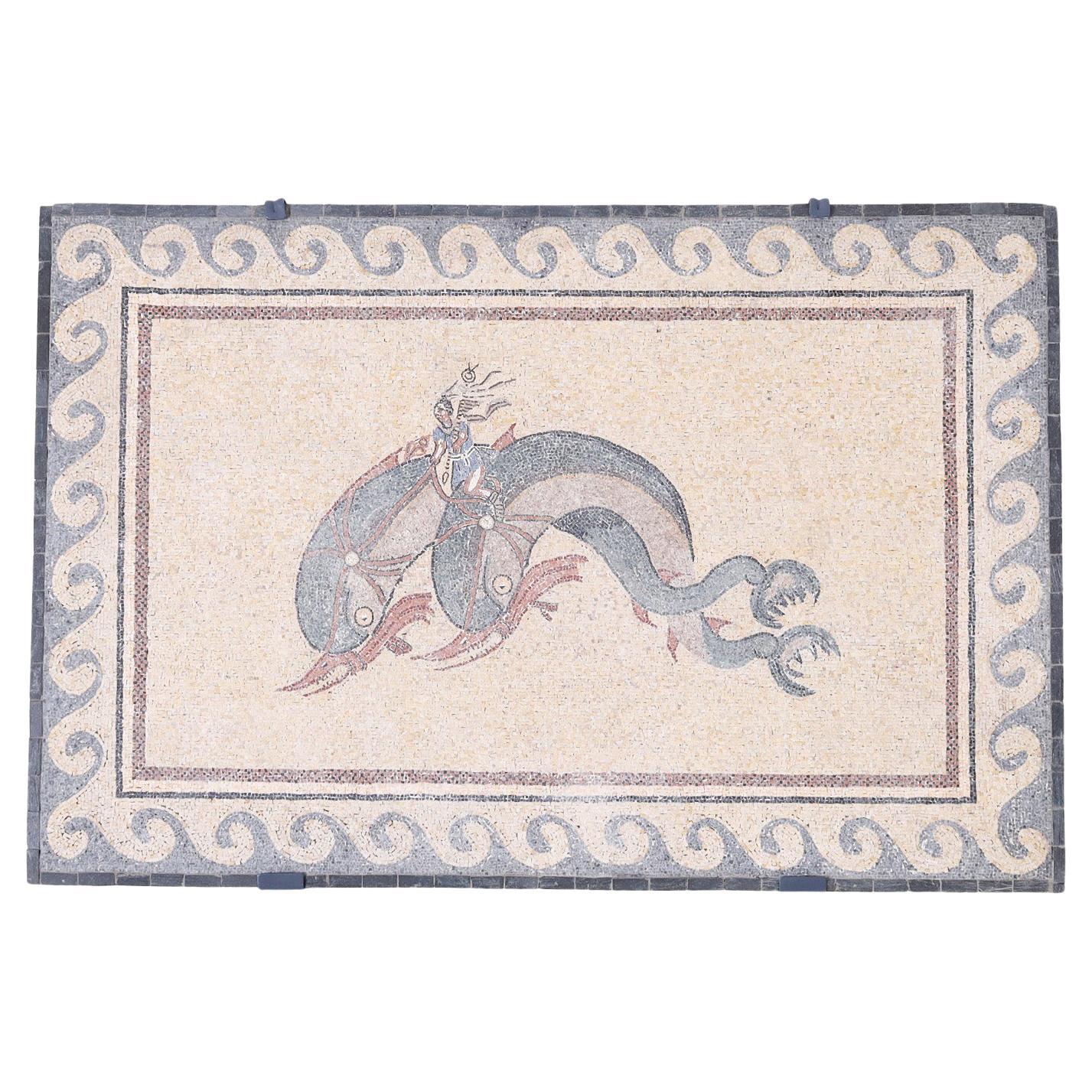 Micro Mosaic Plaque of Eros Riding Two Dolphins