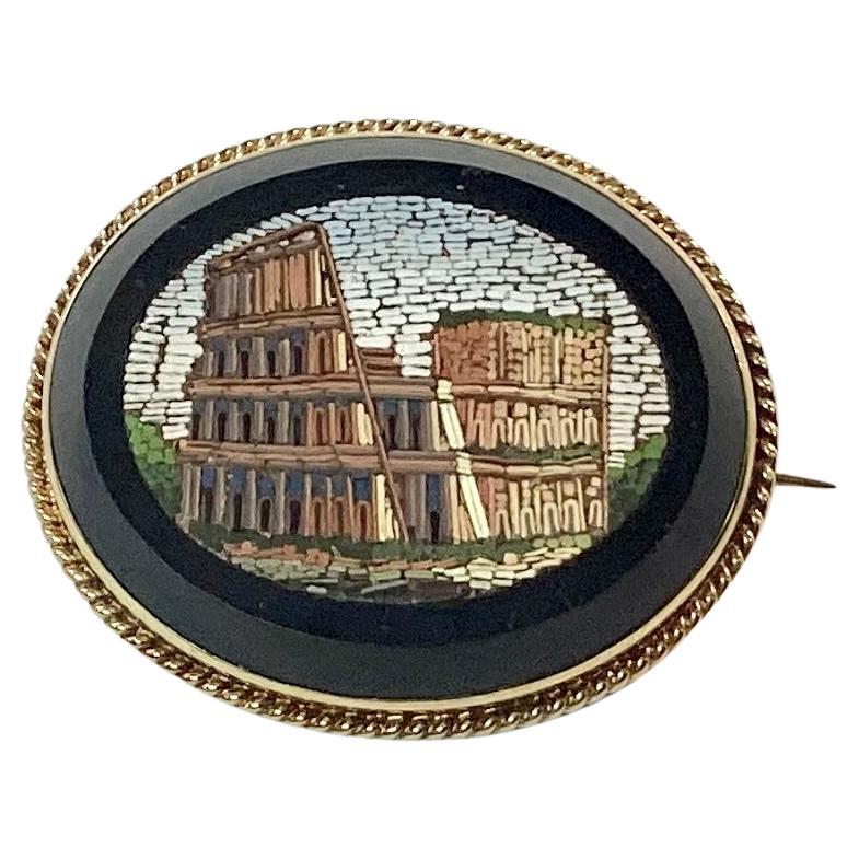 Micro Mosaic Roman Colosseum Brooch For Sale