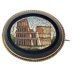 Antique Micro Mosaic Roman Colosseum Brooch