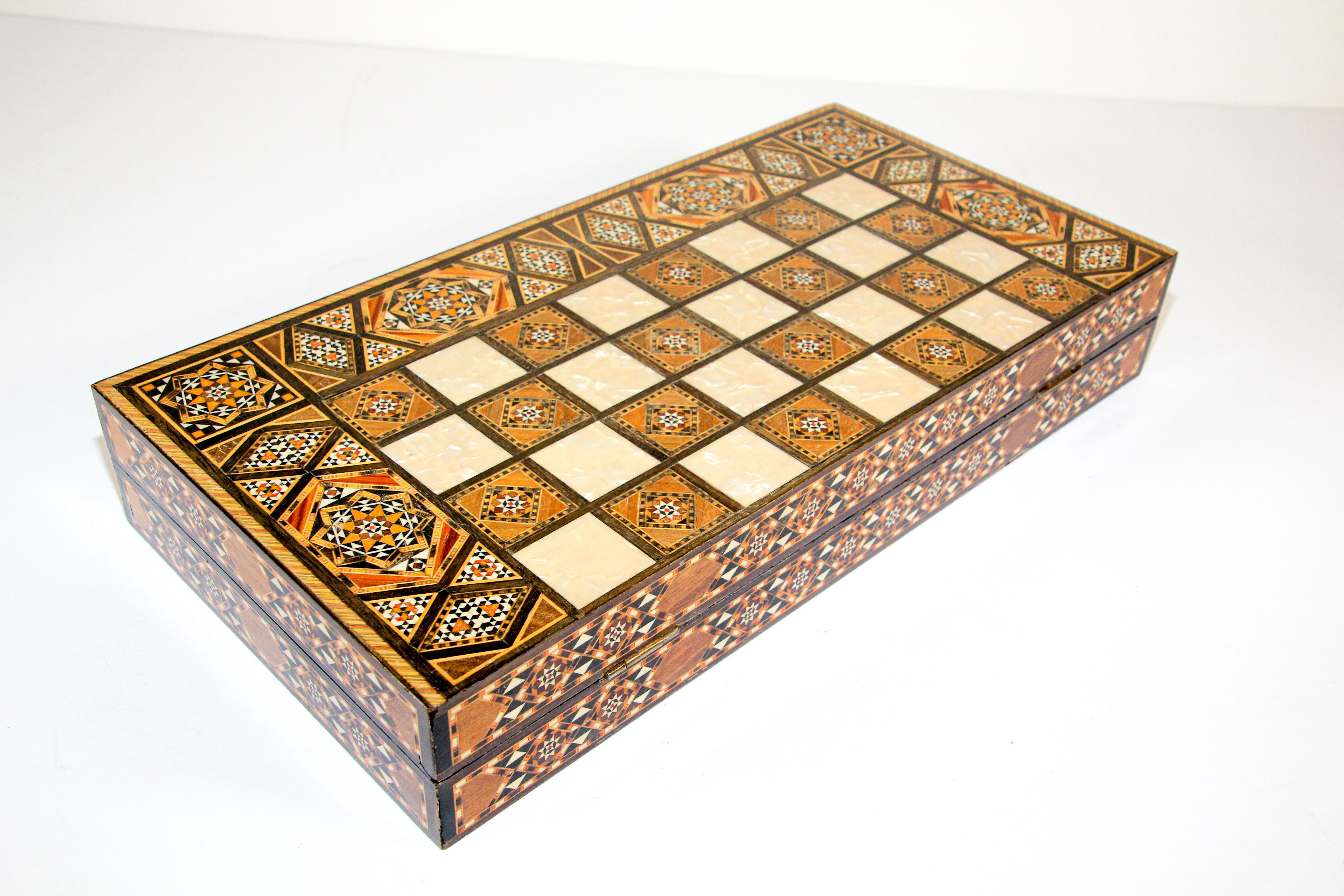 Moorish Micro Mosaic Wooden Inlaid Marquetry Box Game Backgammon and Chess