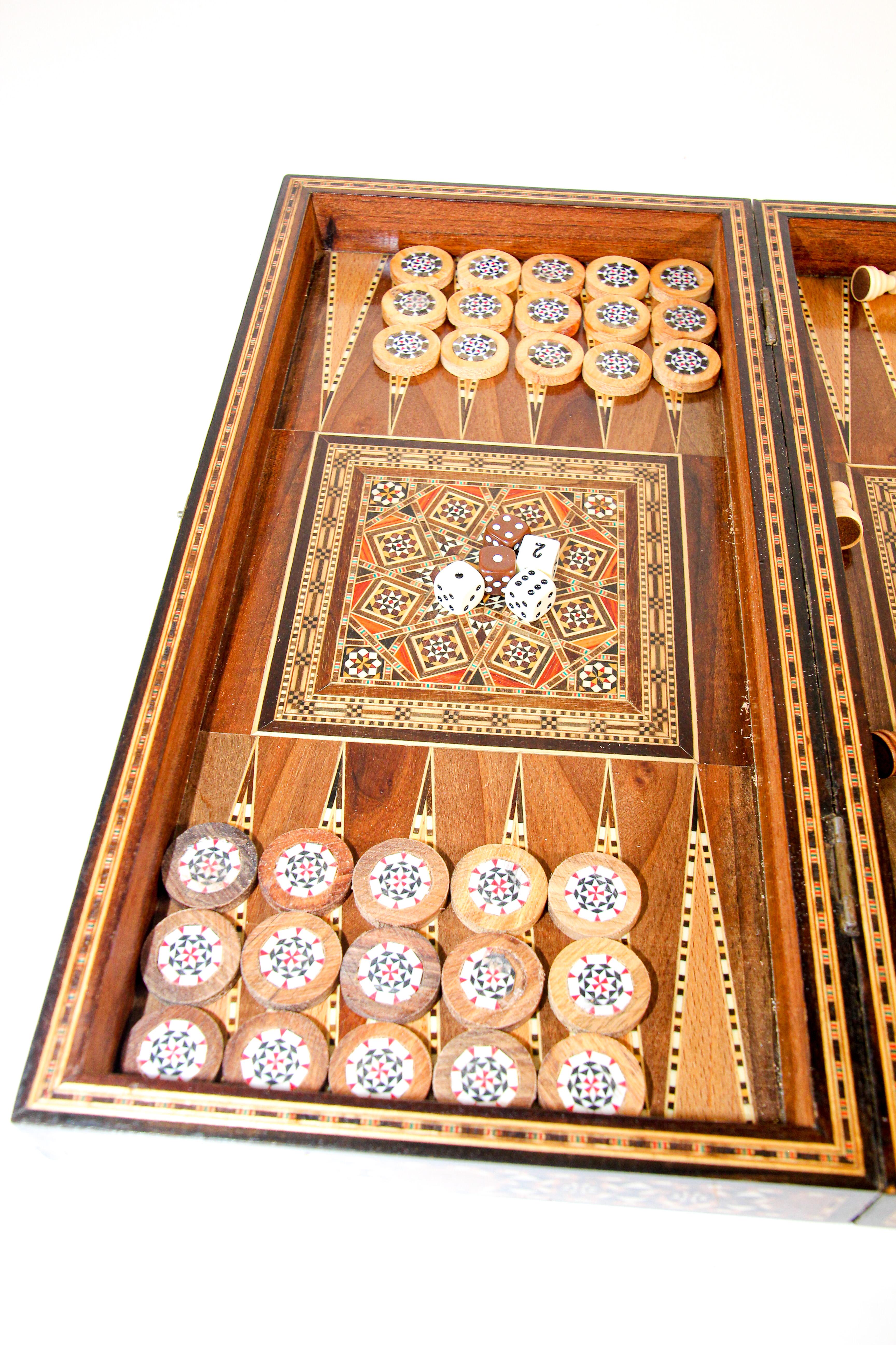 Lebanese Micro Mosaic Wooden Inlaid Marquetry Box Game Backgammon and Chess