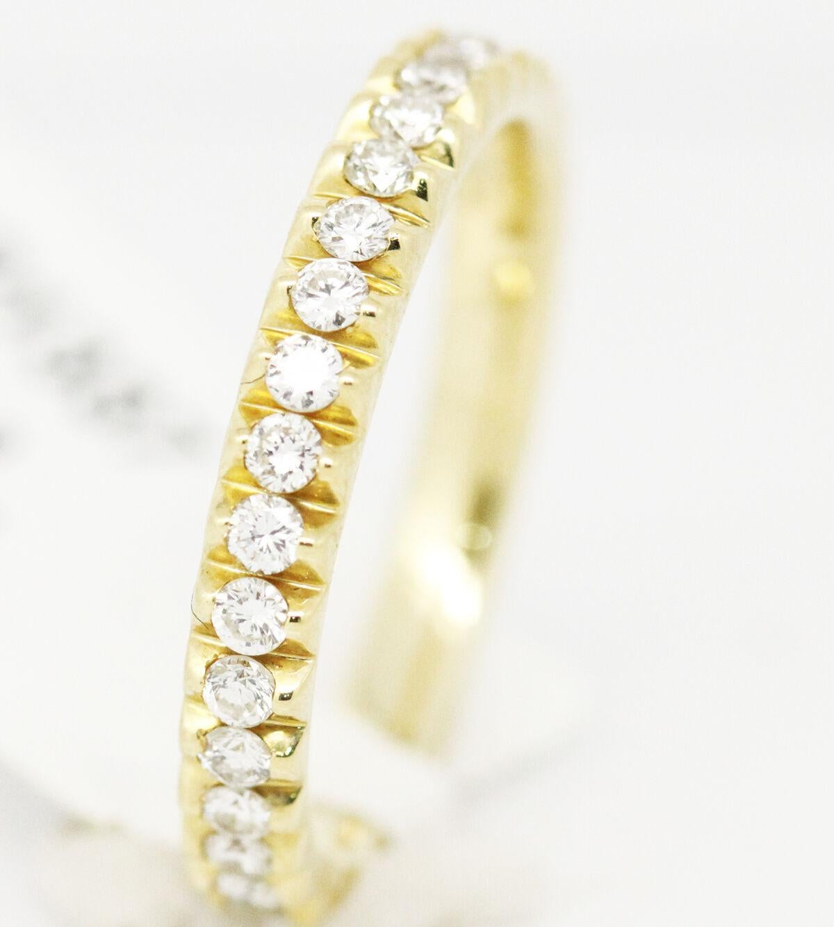 Women's or Men's Micro Pavé 14 Karat Yellow Gold 0.75 Carat Diamond Wedding Band Ring For Sale