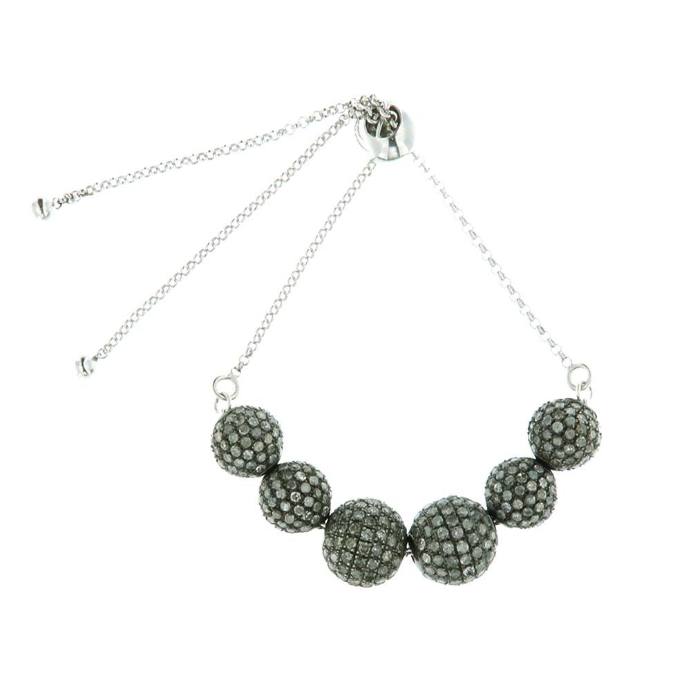 Art Nouveau Micro Pave Black Diamond Ball Adjustable Chain Bracelet For Sale