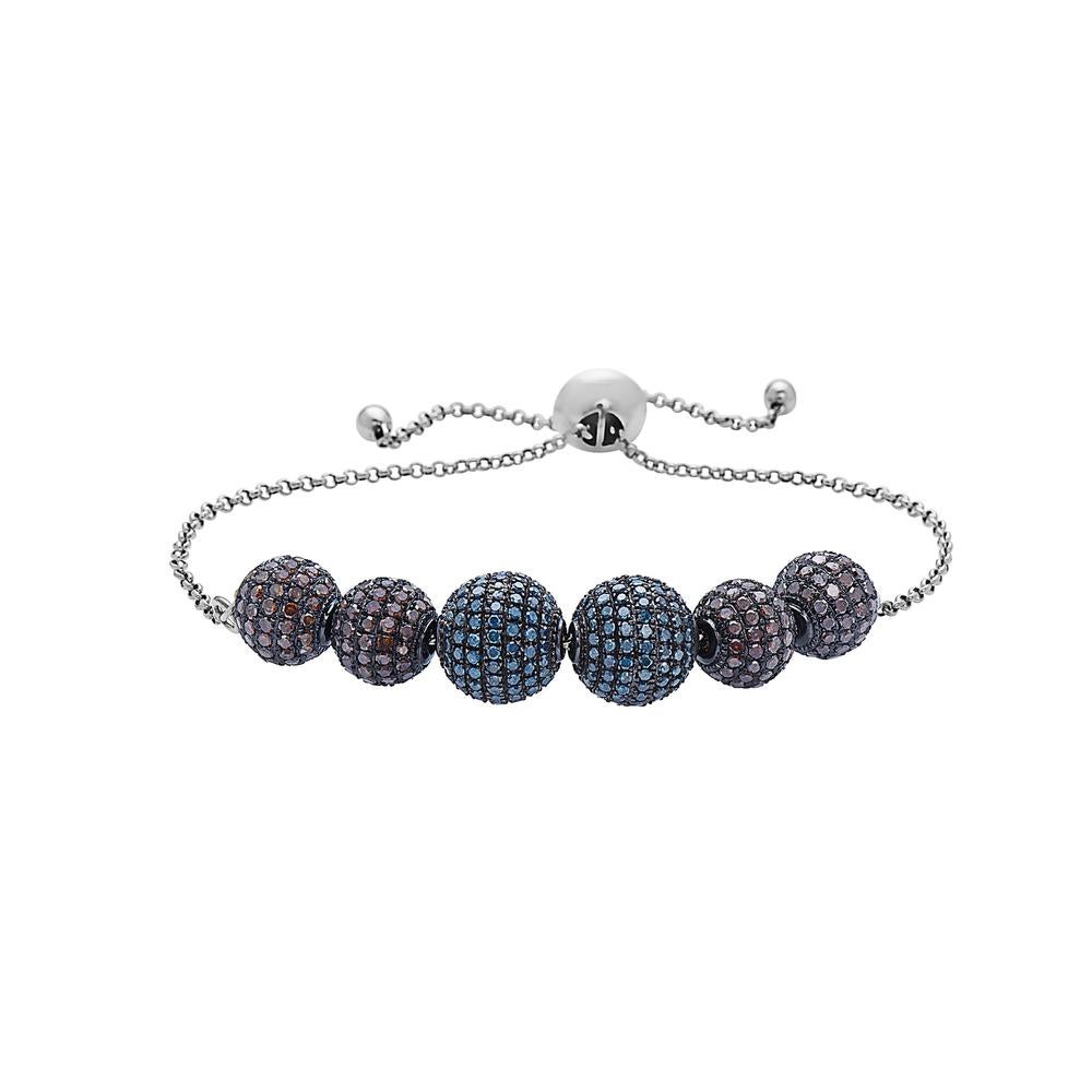 Micro Pave Blaues & schwarzes Diamant-Kugelperlenarmband (Kunsthandwerker*in) im Angebot