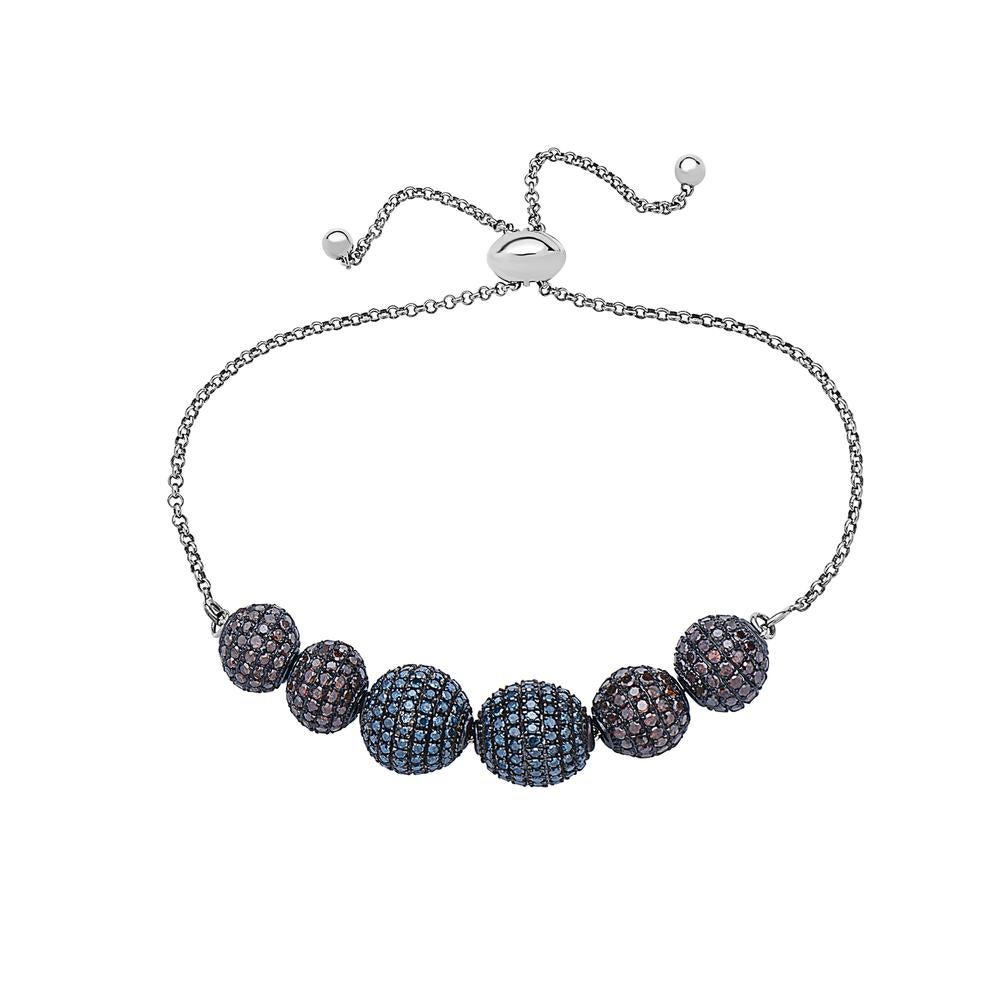 Micro Pave Blaues & schwarzes Diamant-Kugelperlenarmband (Gemischter Schliff) im Angebot