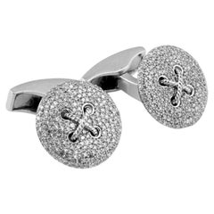 Micro Pave Button Cufflinks In Silver With White Diamonds
